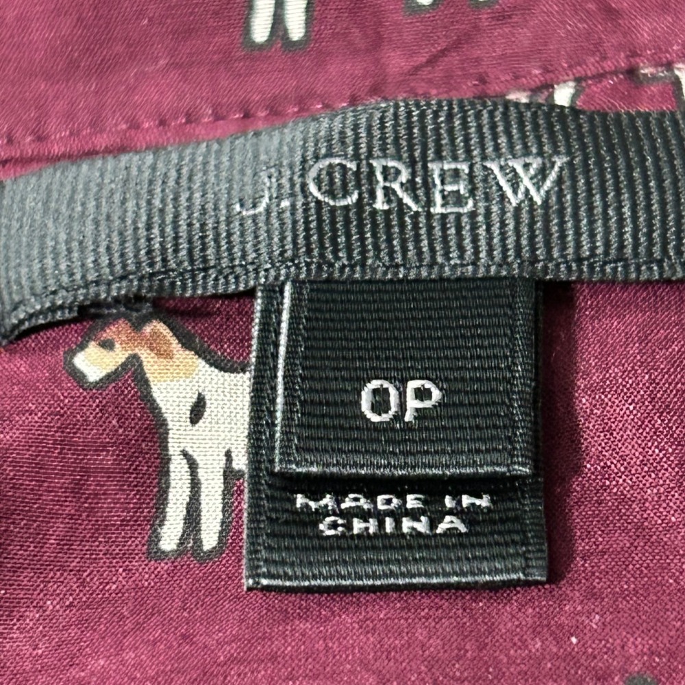 J. Crew Burgundy Dog Print Button Up Shirt Top Women OP Long‎ Sleeve - Picture 6 of 8
